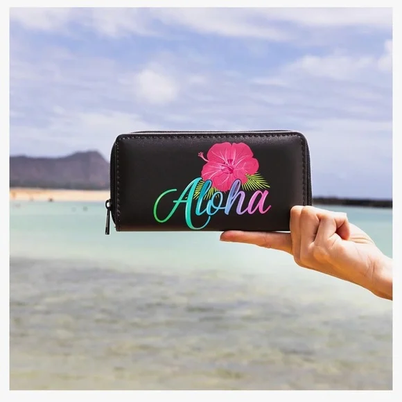 🆕Wallet Long Leather Waterproof Cash Card Holder Hawaiian Hibiscus Print Clutch - Picture 3 of 7
